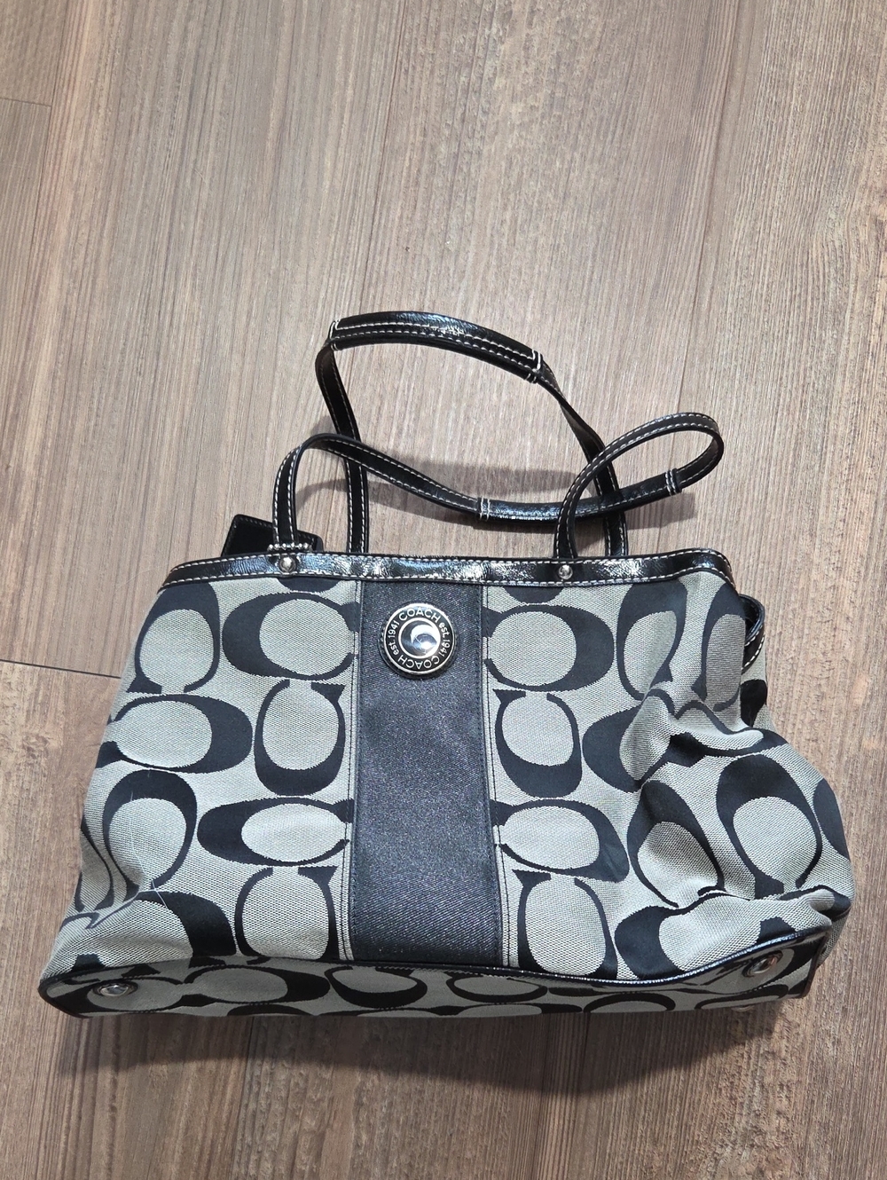 Coach Vintage Y2K Signature Canvas Tote in Gray & Black
